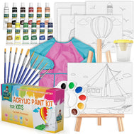 Acrylic Paint Set for Kids - Art Supplies Canvas Paint Kit and Art Easel - 32 Piece Non-Toxic Acrylic Painting Supplies for Kids, Paint Party Supplies Art Set, Beginners Kids Paint Sets (Purple Smock)