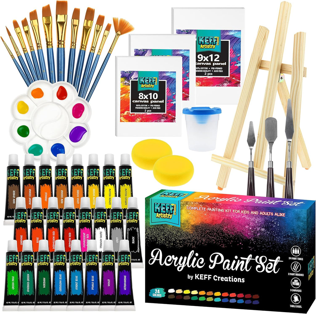 Acrylic Paint Set for Adults and Kids - Art Painting Supplies Kit with Acrylic Tubes, Canvas Panels, Tabletop Easel & More for Professional and Beginners