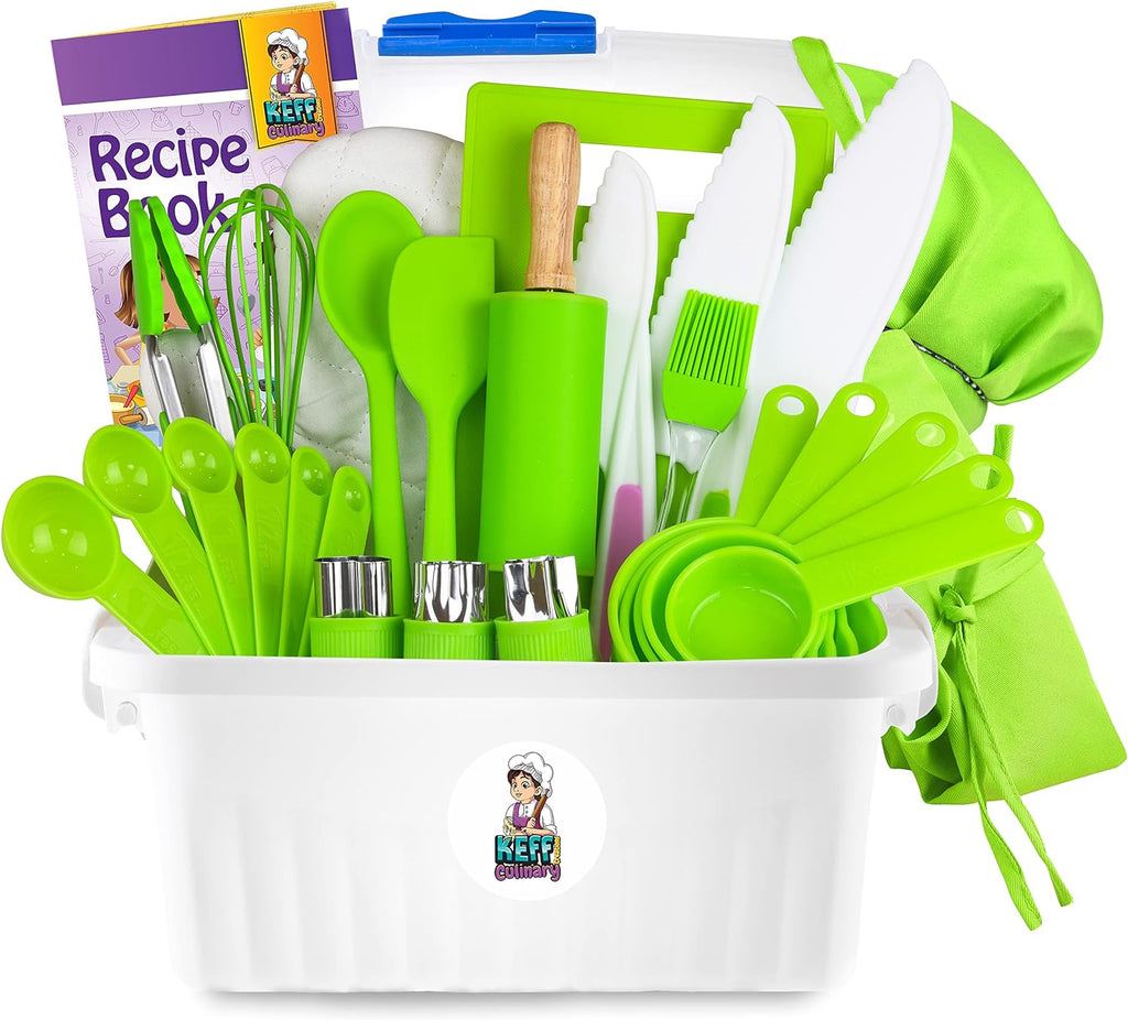 Kids Cooking and Baking Sets for Girls & Boys - Real Kitchen Utensils with Apron, Chef Hat, Toddler Safe Knife & More - Gift Set for Master Chef Junior - 20 Pcs