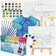 Kids Painting Set – Acrylic Paint Set for Kids - Art Supplies Kit with Non Toxic Paints, Canvases, Wooden Easel, Brushes, Palette, Water Cup & Smock for Boys & Girls - Blue