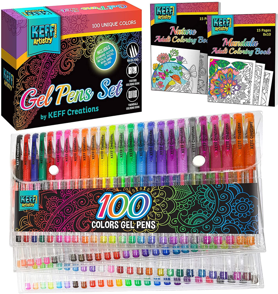 100 Colorful Artists Gel Pens and Color Book Bundle